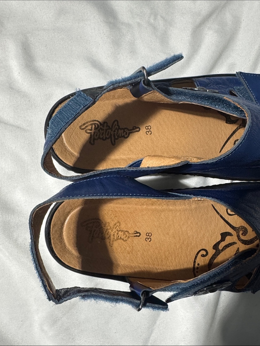 Portofino Leather Comfort Sandals EU 38 US 7–7.5 Blue Walking Travel Non Slip - Picture 2 of 11